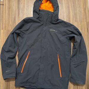 Eddie Bauer Men's Dark Gray Jacket with Bright Orange Details